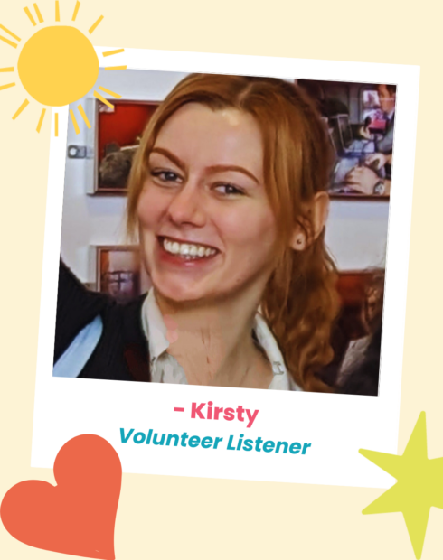 Polaroid photo of Volunteer Listener, Kirsty, smiling at the camera
